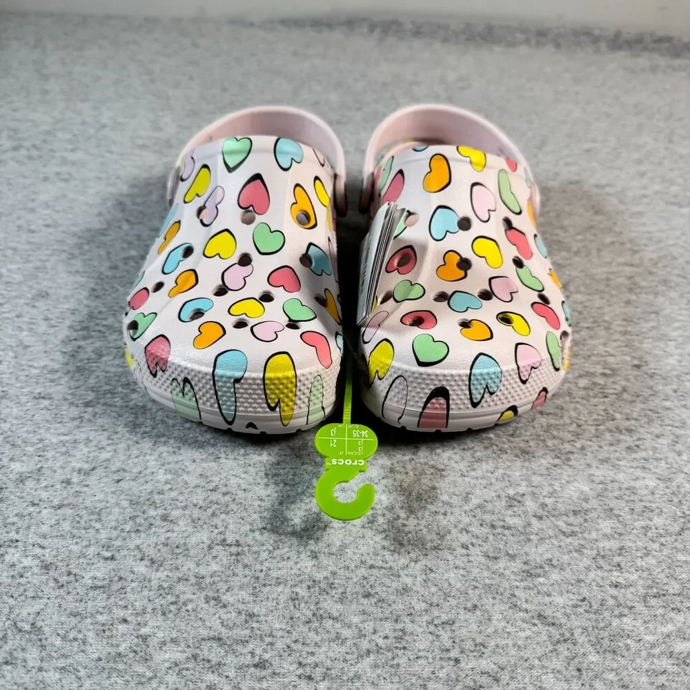 Crocs Baya Seasonal Printed Clog Kids J3 34-35 Pink Heart Print NWT 209728